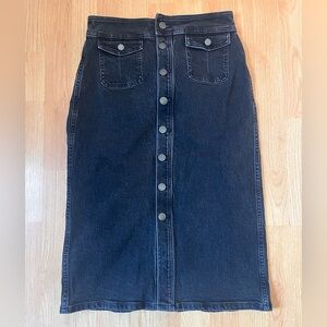 Madewell denim button front flap pocket midi skirt lunar wash 4 black charcoal